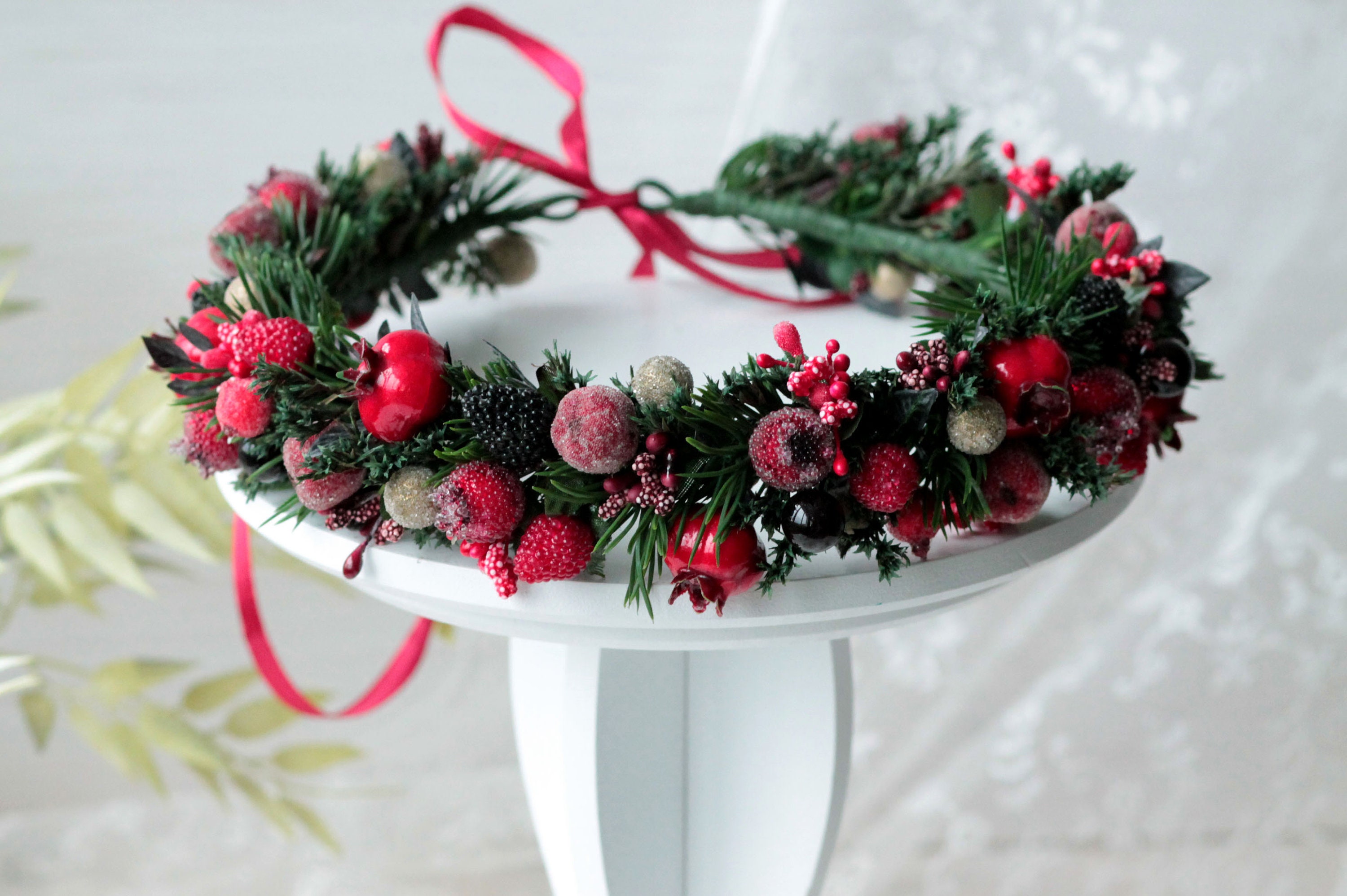 Couronne De Baies Rouges Pour Cheveux - DIY Fil De Fer, Diamètre 18 Cm, Pour Mariage, Photo, Boho
