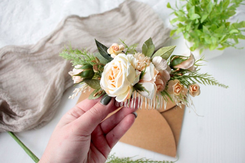 Peach flower comb,Romantic wedding,Flower hair comb, Decorative hair piece image 4