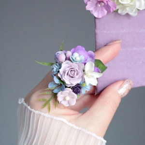 Boutonnière de poche, fleur violette mauve, boutonnière de verdure, marié, garçons d'honneur, bague à fleurs, accessoires de mariage Boho, boutonnière pour hommes image 8