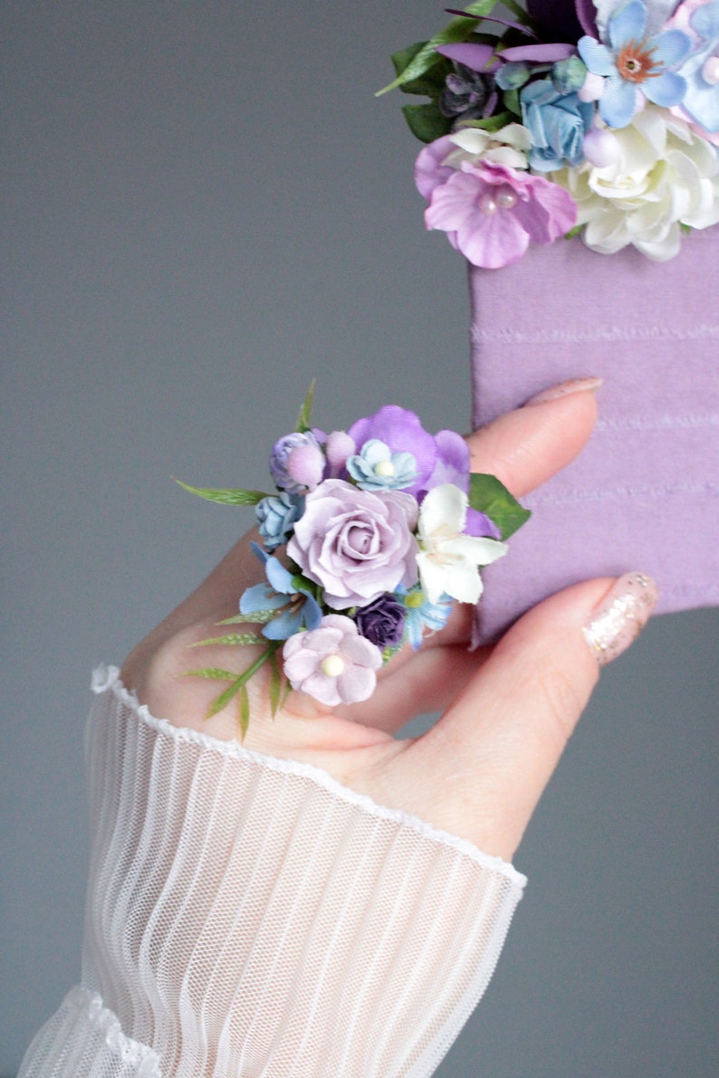 Boutonnière de poche, fleur violette mauve, boutonnière de verdure, marié, garçons d'honneur, bague à fleurs, accessoires de mariage Boho, boutonnière pour hommes image 8