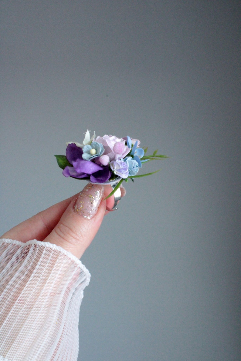 Boutonnière de poche, fleur violette mauve, boutonnière de verdure, marié, garçons d'honneur, bague à fleurs, accessoires de mariage Boho, boutonnière pour hommes image 6