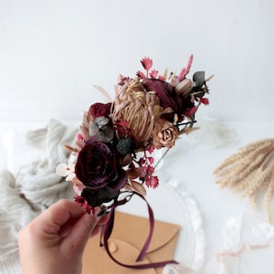 Dusty pink burgundy flower crown,Burgundy blush pink crown ,Maroon wedding,Boho wedding,Bridal flower crown, image 5