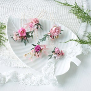 Set of 5 hair pins,Blush pink floral hair pins,Wedding Pink Flowers,Pink flower hair pins,Wedding hair pieces for bridesmaid image 9