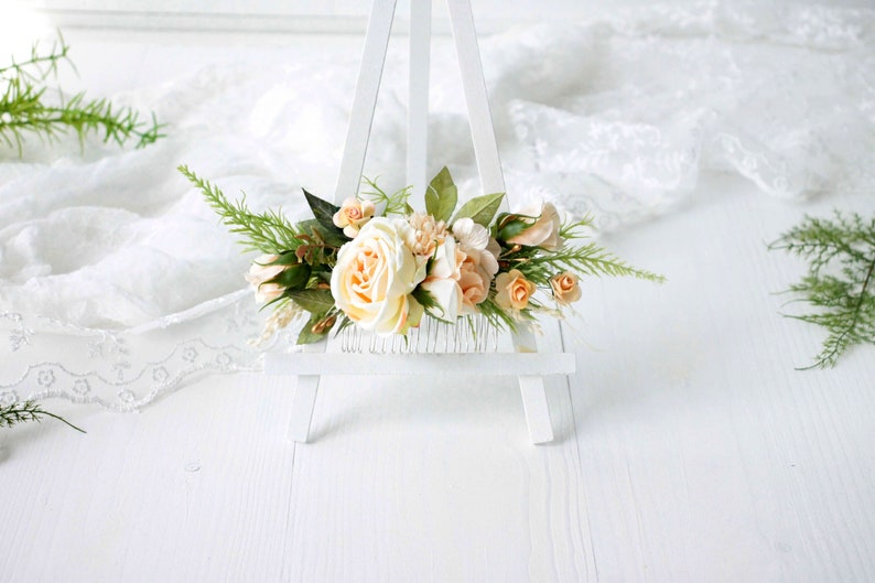 Peach flower comb,Romantic wedding,Flower hair comb, Decorative hair piece image 1