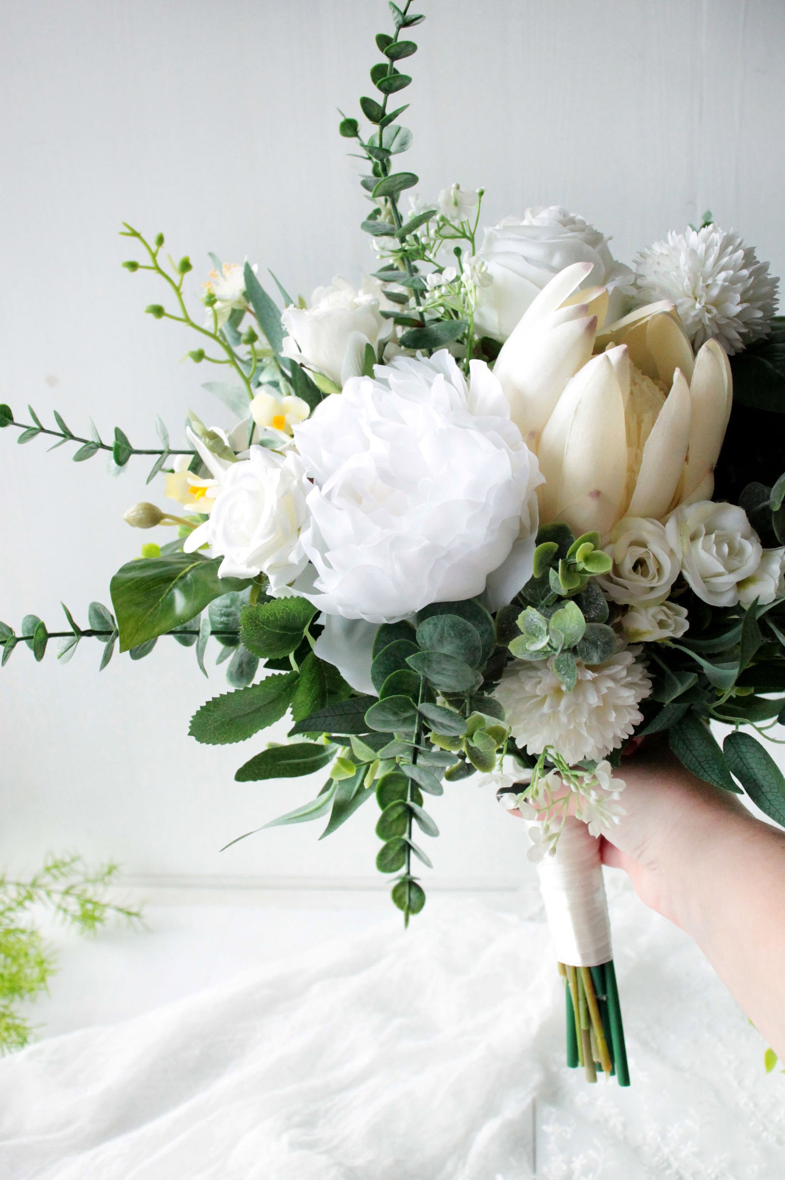 eucalyptus and peony bouquet