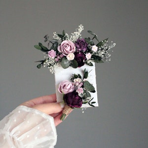 Tasche Boutonniere Mauve, Greenery Boutonniere, Bräutigam, Trauzeugen, rustikale Boutonniere, Schleierkraut, Mauve lila Blume, Boho Hochzeitszubehör