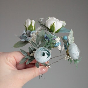 Blue wedding hair pins,White blue wedding hair pins,Flower headpiece, White flower hair pins,Wedding hair pieces image 4