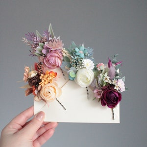 Fall flower hair pins,Floral hair pin,Rustic wedding clip, Woodland wedding,Pink floral pins,Bohemian hair pins,Bridesmaid flower headpiece, image 5