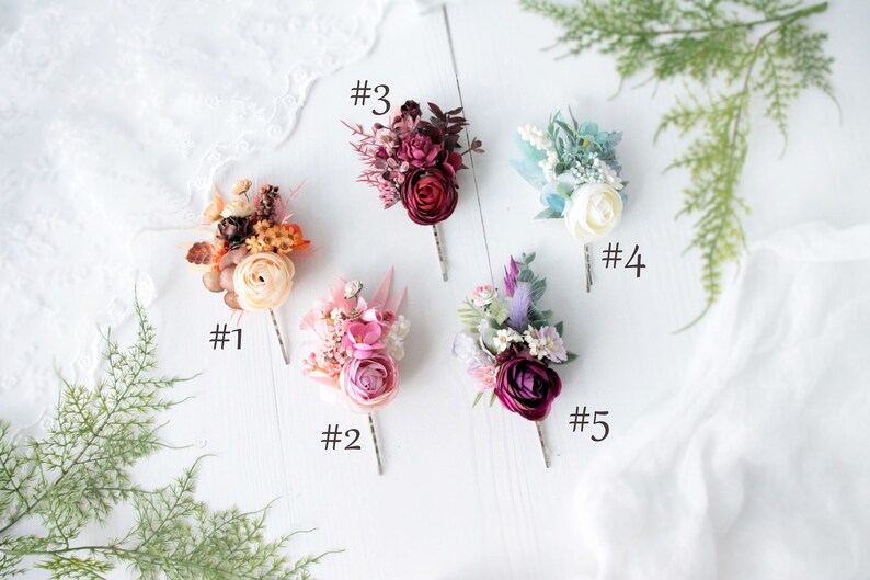 Fall flower hair pins,Floral hair pin,Rustic wedding clip, Woodland wedding,Pink floral pins,Bohemian hair pins,Bridesmaid flower headpiece, image 3