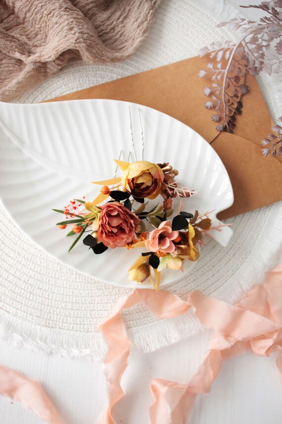 Elegant Brown Hair Comb with Floral Design Chocolate Brown Crystal Flower Hair Comb: Antique Bronze  main image 3