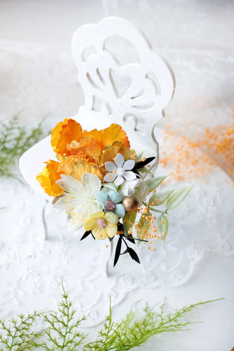 Wedding hair piece,Yellow flower pins,Yellow-blue flower pins,Wedding hair pin,Rustic wedding clip,Rustic wedding pin image 10