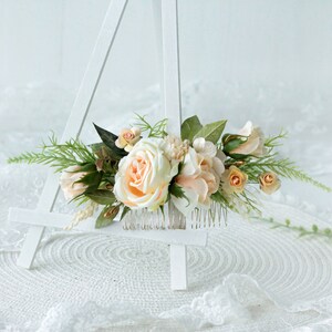 Peach flower comb,Romantic wedding,Flower hair comb, Decorative hair piece image 5