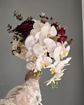 Burgundy Peony Ivory Orchid Cascade Bridal Bouquet, Boho Wedding Flowers product logo