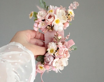 Pink Flower Corsage: Handmade Woodland Wedding Boutonniere