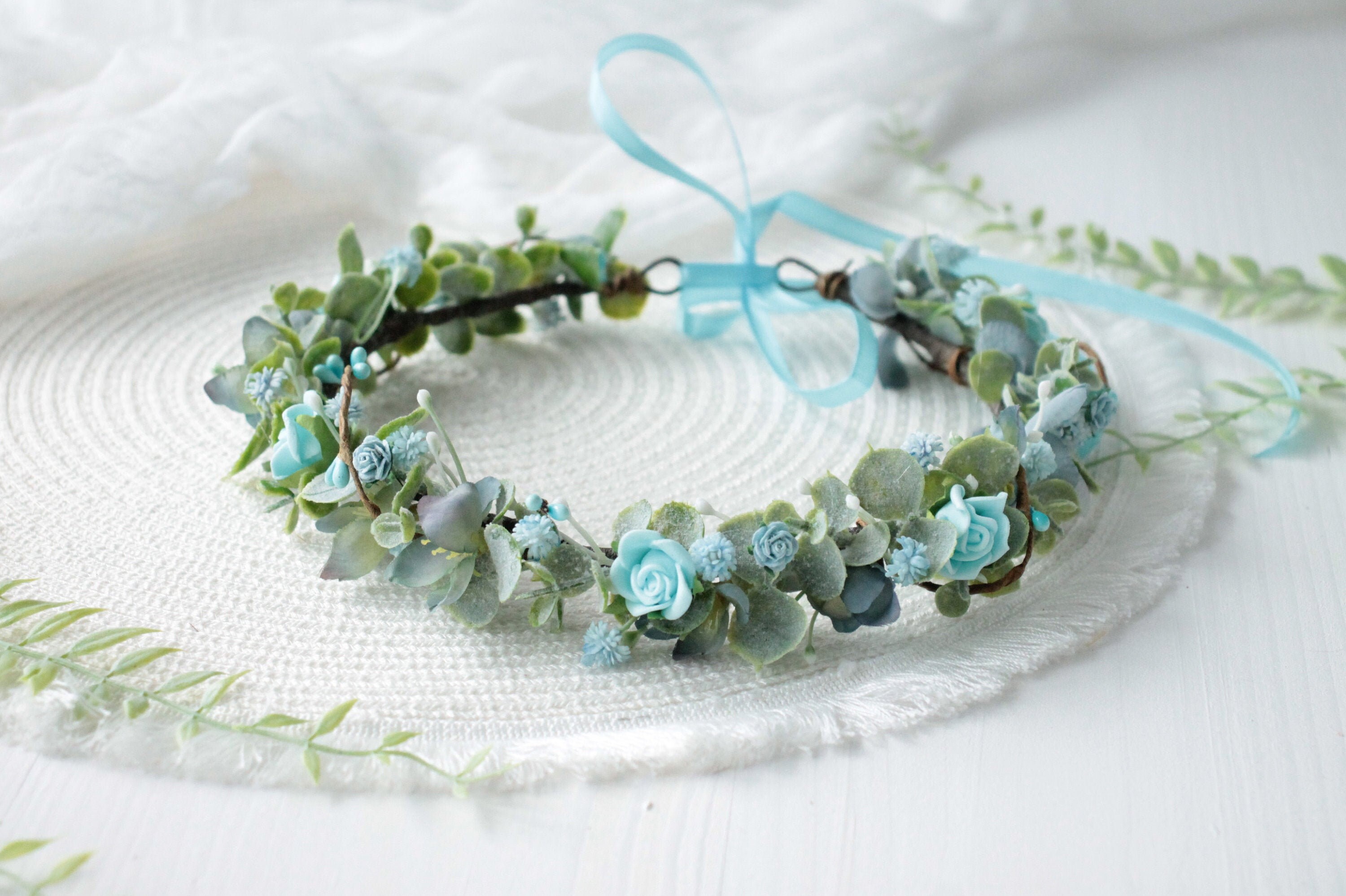 Blue wedding floral crownFlower crownFlower hair crown Etsy