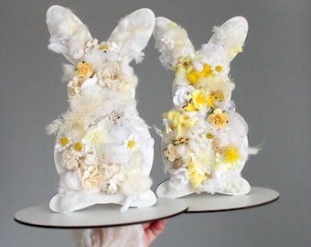 Decorazione floreale a forma di coniglietto pasquale, piccolo coniglio in tessuto e legno, decorazione primaverile per la tavola, decorazioni pasquali per la casa