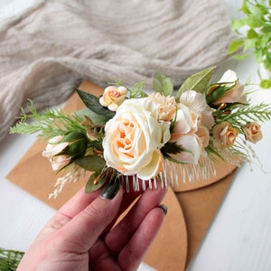 Peach flower comb,Romantic wedding,Flower hair comb, Decorative hair piece image 7