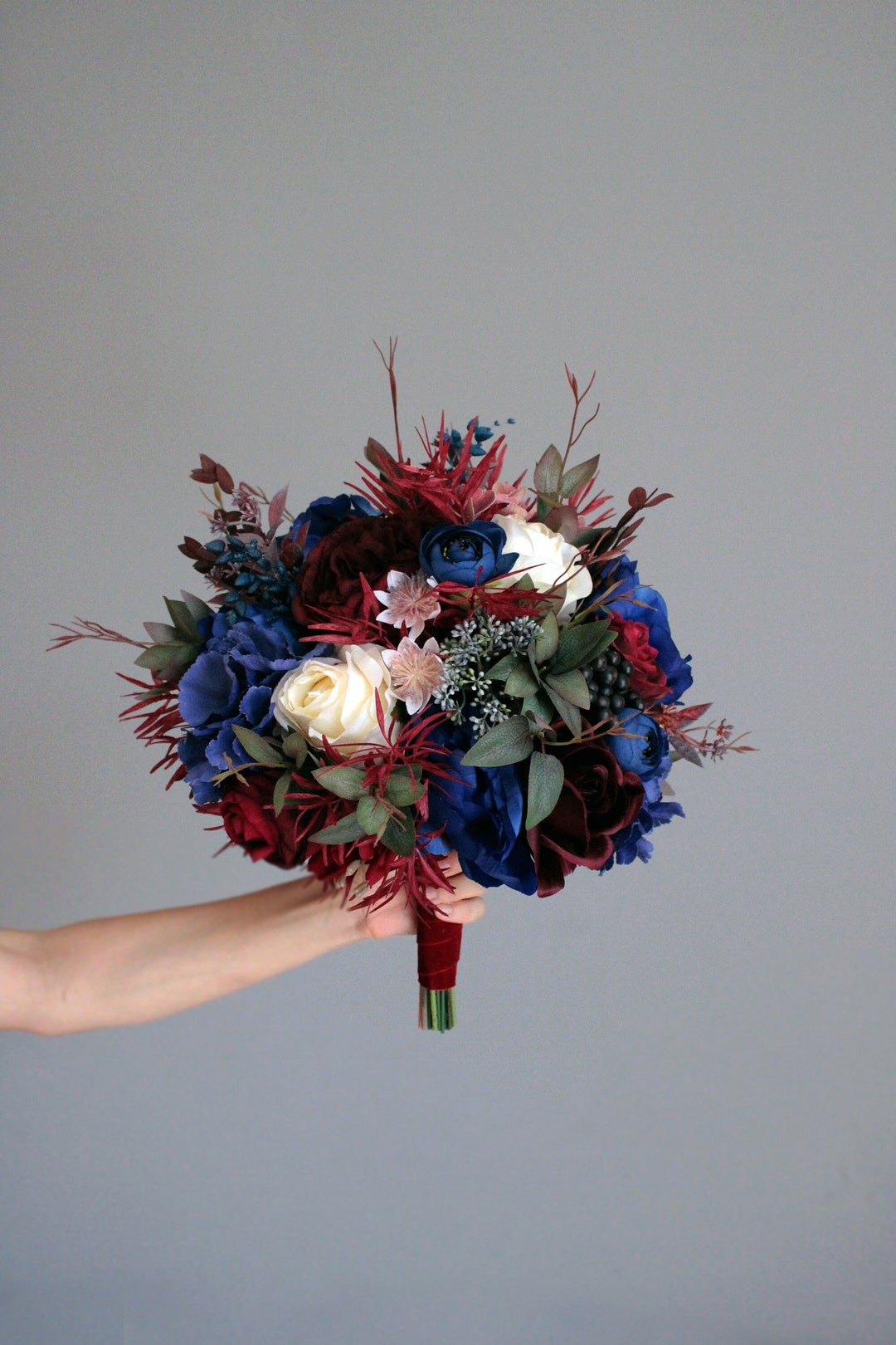 Burgundy Dark Blue Wedding Bouquet,bridal Bouquet,boho Wedding,wedding