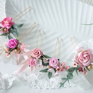 Set of 5 hair pins,Blush pink floral hair pins,Wedding Pink Flowers,Pink flower hair pins,Wedding hair pieces for bridesmaid image 8