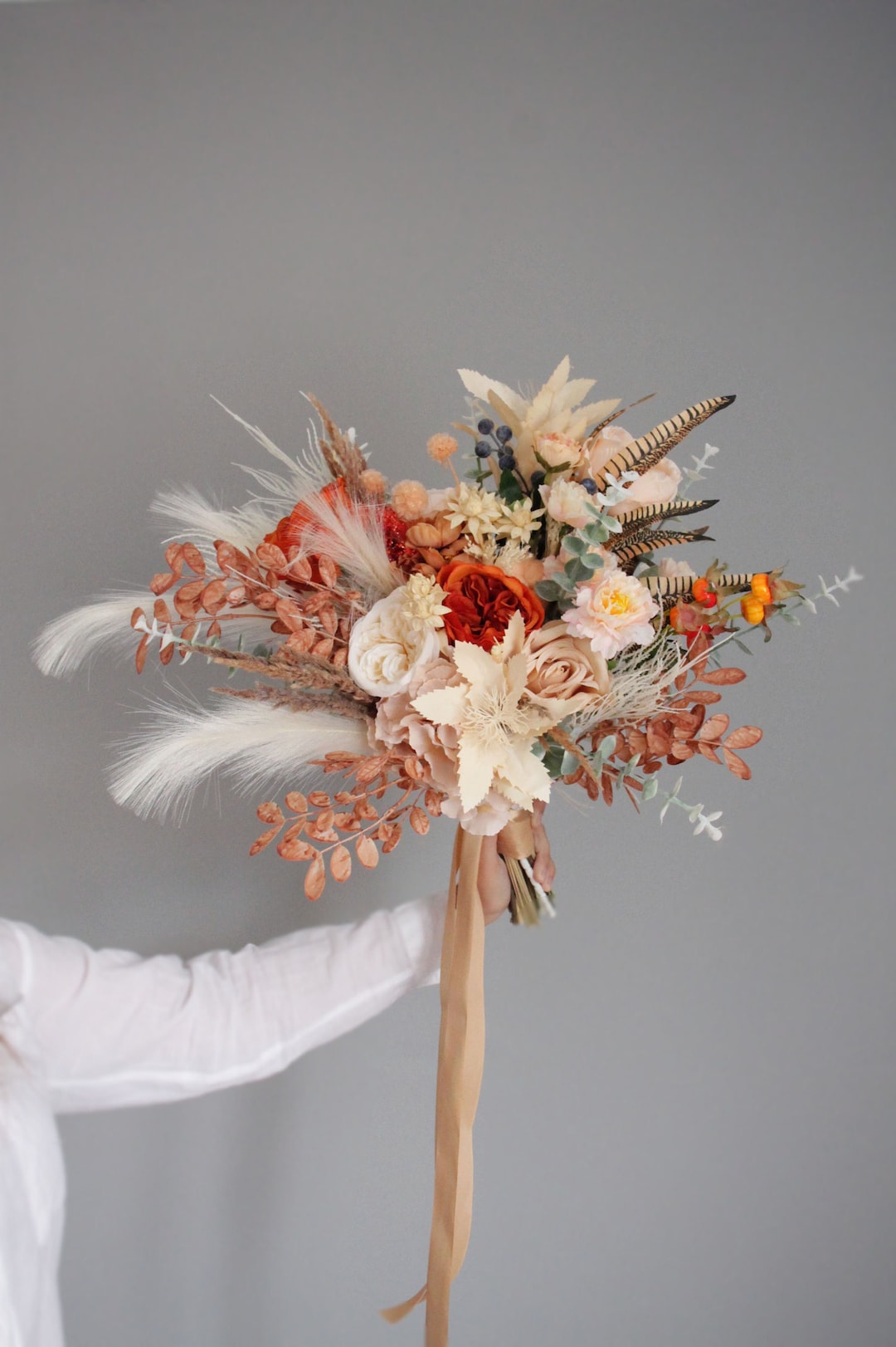Boho Dried Flower Bouquet,boho Bouquet,orange Rust Peach Flowers,fall