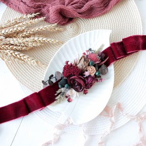 Dusty pink burgundy flower crown,Burgundy blush pink crown ,Maroon wedding,Boho wedding,Bridal flower crown, image 6