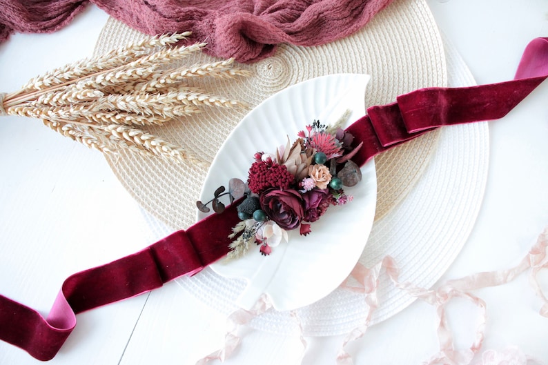 Dusty pink burgundy flower crown,Burgundy blush pink crown ,Maroon wedding,Boho wedding,Bridal flower crown, image 6