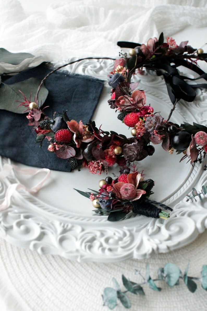 Berry floral crown,Bridal flower crown,Summer flower crown,Wedding flower crown,Bridal hair piece,Bridesmaid crown,Flower girl crown image 7