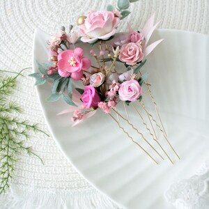 Set of 5 hair pins,Blush pink floral hair pins,Wedding Pink Flowers,Pink flower hair pins,Wedding hair pieces for bridesmaid image 6