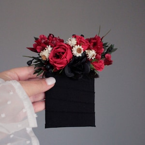 Black red pocket boutonniere,Groom,Groomsmen,Men boutonniere,Wedding flower,Wedding boutonniere,Boutonniere,Gothic wedding,Black boutonniere