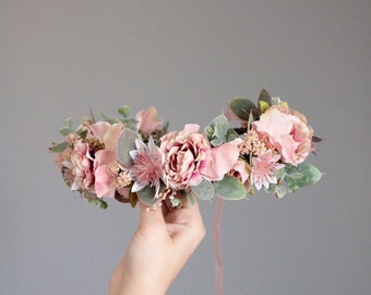Dark pink flower crown,Burgundy dusty rose crown,Maternity crown,Boho wedding crown,Bridal floral crown,Wedding headpiece,Bridal crown