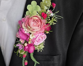 Bräutigam Revers Blume, rosa Boutonniere, helles Blumenknopfloch, Boho rustikale Hochzeit, Sommer Boutonniere