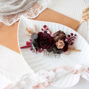 Dusty pink burgundy flower crown,Burgundy blush pink crown ,Maroon wedding,Boho wedding,Bridal flower crown, image 10