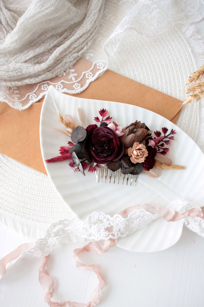 Dusty pink burgundy flower crown,Burgundy blush pink crown ,Maroon wedding,Boho wedding,Bridal flower crown, image 10