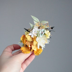 Wedding hair piece,Yellow flower pins,Yellow-blue flower pins,Wedding hair pin,Rustic wedding clip,Rustic wedding pin image 2