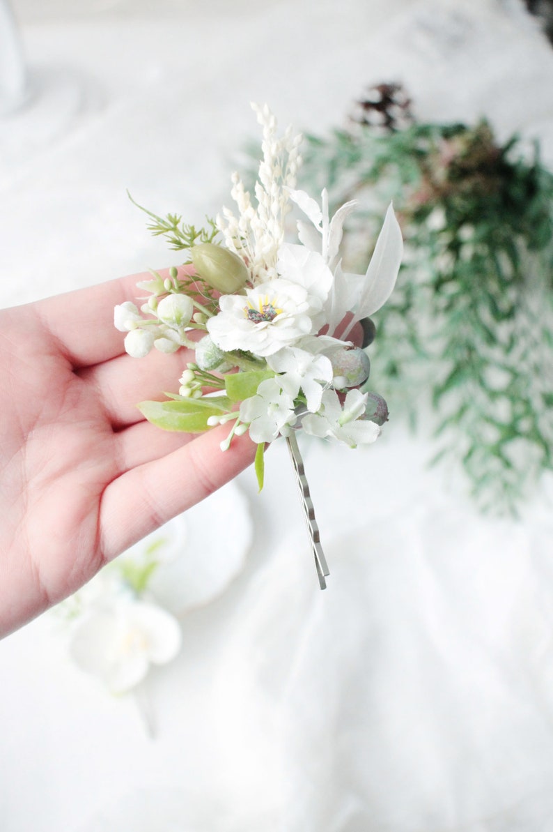 Greenery hair pin,Wedding flower accessory,Boho hair pin,Rustic wedding clip,Hairpins with orchid,Hair pins with succulentss, image 9