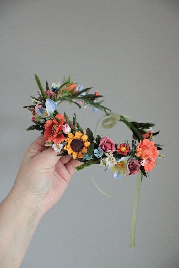 【Meadow Flower】baby crown Meadowy Headpiece,crown Wildflowers,meadow Flower Hair Crown