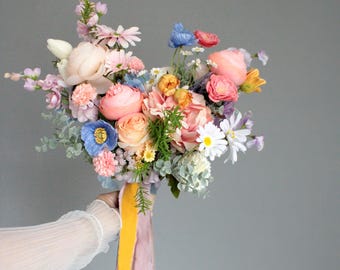 Pastell Wildblumen Strauß, Sommer Hochzeit Brautjungfer Bouquet, rustikale Brautblumen, romantischer Gartenstil