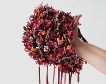 Brown orange flowers crown,Dried flower crown,Maroon wedding,Rustic accessory,Bridal flower crown,Autumn floral crown,Wedding headpiece