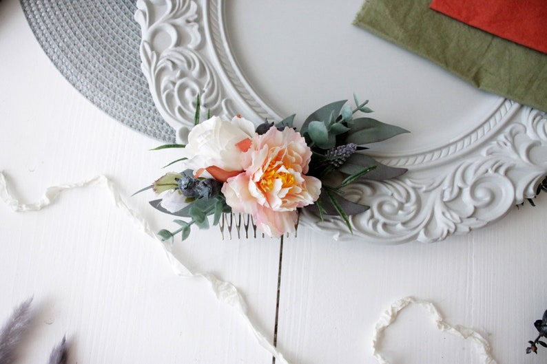 Rustic wedding comb,Cream flower comb,Peach flower comb,Flower hair comb,Fall wedding comb,Bridal flowers comb,wedding flower clip image 6