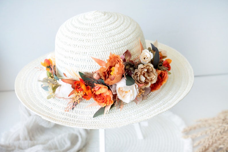 Burnt orange rust floral comb,Orange brown comb,Bridal hair piece,Hair comb,Fall wedding,beige-orange flower comb,flower comb boho image 7