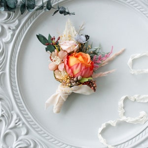 Orange flowers boutonniere,Beige flower boutonniere,Fall wedding,men boutonniere,Rustic boutonniere,Rustic buttonhole,pocket boutonniere