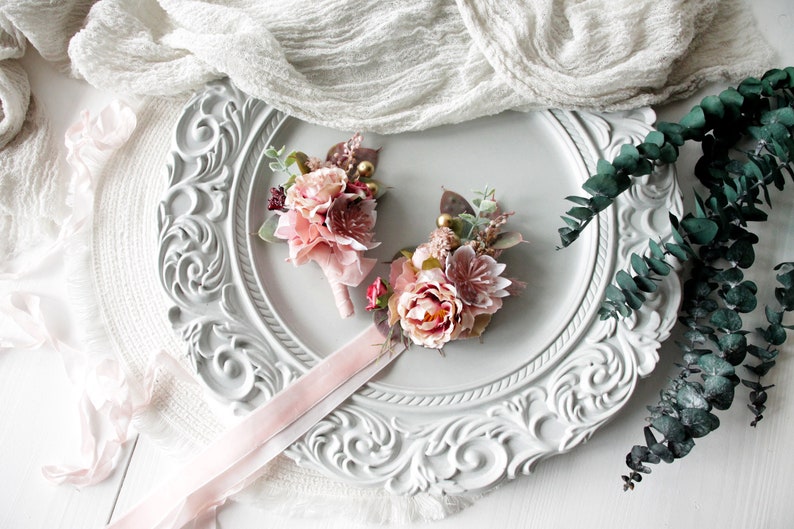 Dark pink flower crown,Burgundy dusty rose crown,Maternity crown,Boho wedding crown,Bridal floral crown,Wedding headpiece,Bridal crown image 9