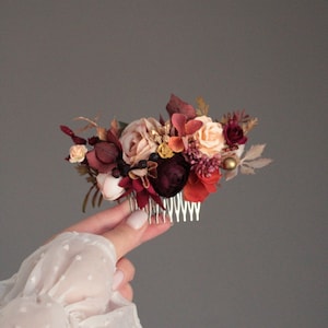 Bridal floral hairpiece,Marsala hair comb,Wedding hair comb, Bridesmaid hair piece, Maroon flower comb,Flower Girl Comb,Bridesmaid Hairpiece