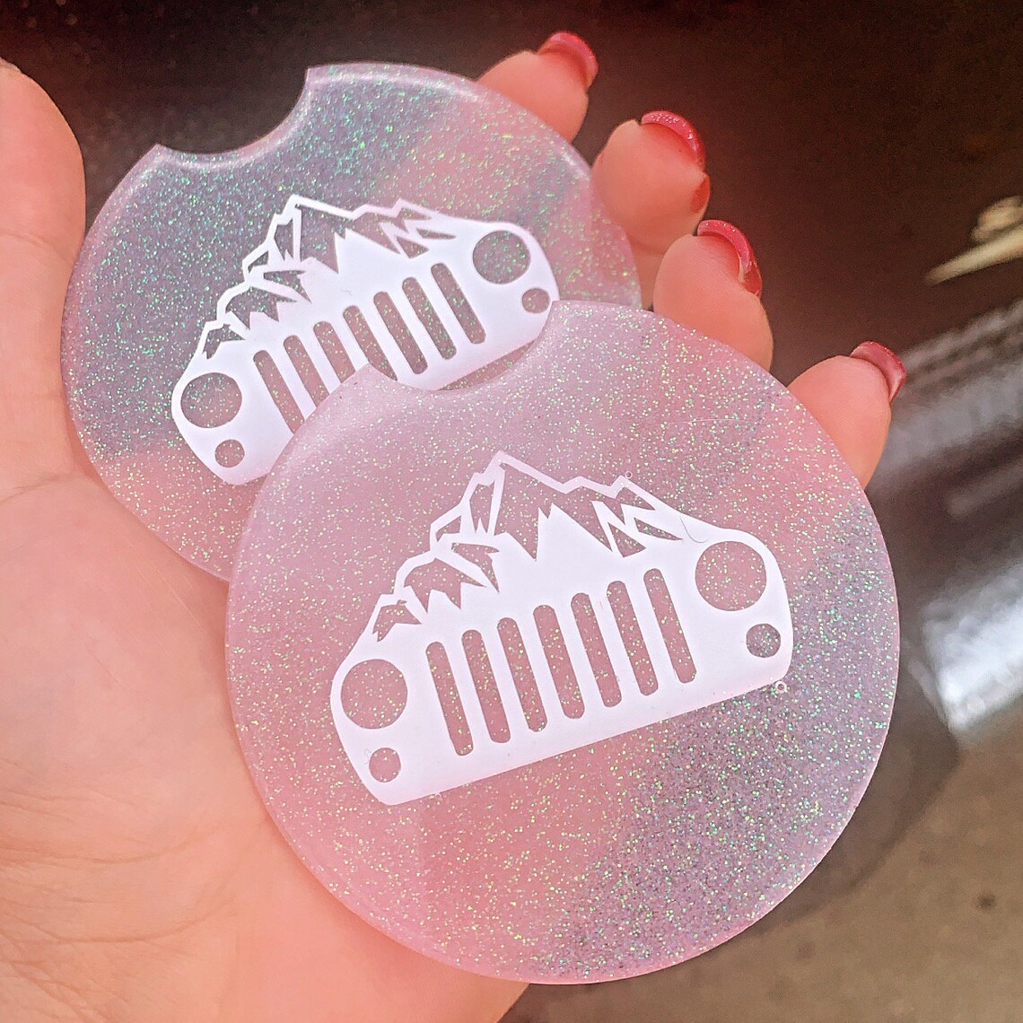 Jeep Mountain Glitter Car Coasters Etsy