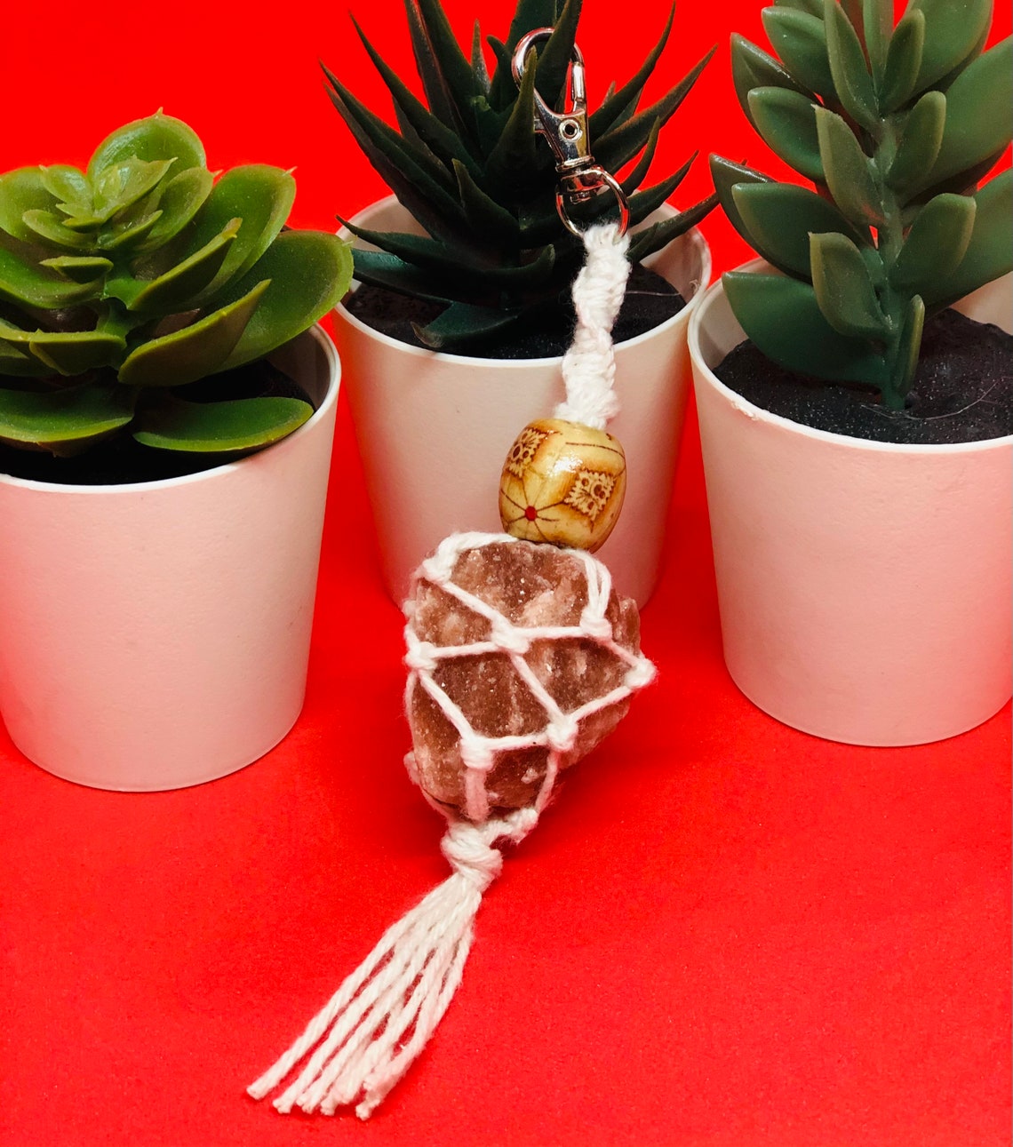 Himalayan Salt Rock Keychain Macrame Himalayan Salt Rock Key Etsy