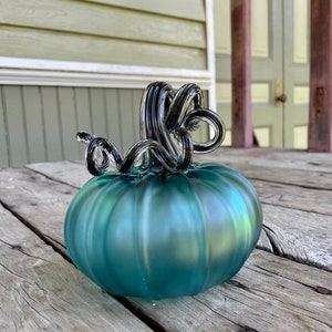 Hand Blown Glass Matte Pumpkin - Teal