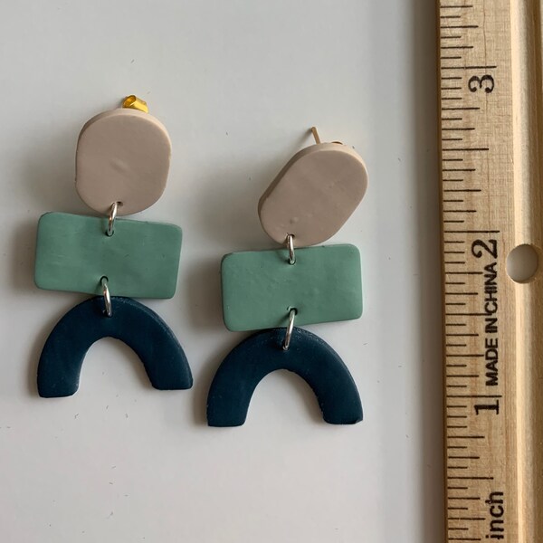 Blue color block polymer clay earrings