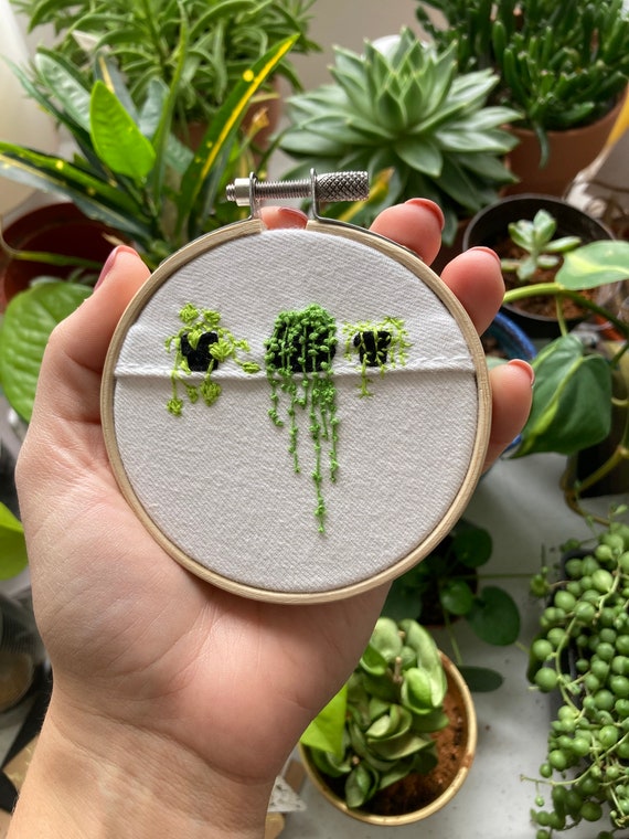 Plants Mini Embroidery String of Pearls Pothos and String of Bananas Small  Wall Hanging 