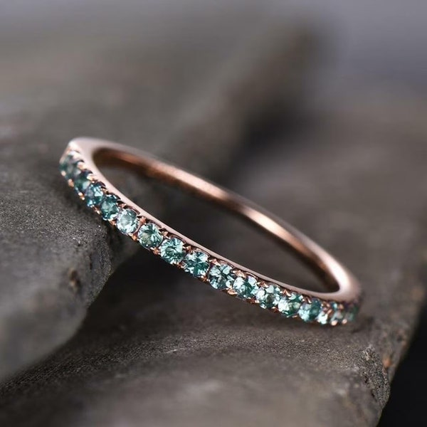 Unique Alexandrite Ring, Half Eternity Wedding Band Ring, Sterling Silver, Alexandrite Band Ring, Wedding Ring, Gift for her, Eternity Ring