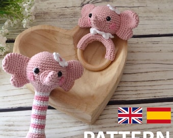 Elephant rattle pattern, elephant crochet rattle baby toy pattern